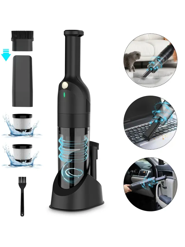 Grenintol H6X - Handstofzuiger Oplaadbaar - Kruimelzuiger Snoerloos - Auto Stofzuiger Draadloos - Krachtige Zuigkracht 25000Pa - Voor Thuis & Auto - Opzetstukken en Extra HEPA Filter - Compact - Geschikt Voor Huisdierharen Zwart