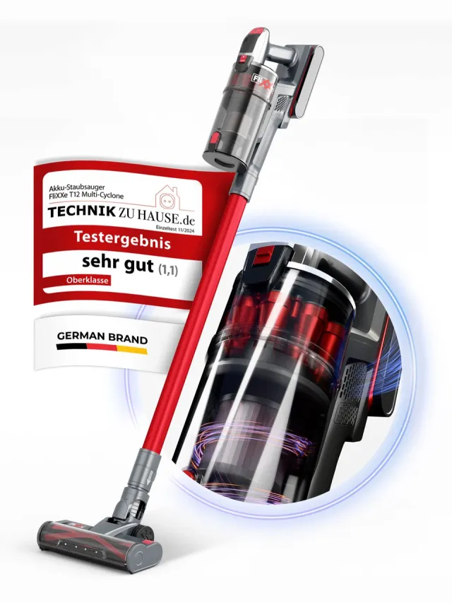 Flixxe T12 snoerloze stofzuiger met cycloontechnologie - echte zuigkracht van 29 kPa - 60 min looptijd - X-SCAN-technologie - LED-lichtborstel Grijs