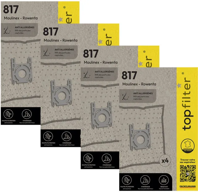 Top Filter Set van 4 pakketten van 4 stofzuigerzakken 64817 Rowenta en Moulinex TopFilter Premium