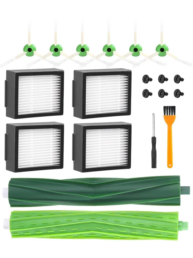 AMtechno Borstel reserveonderdelen geschikt voor Roomba E & I-serie i7 i7+ i3 i3+ i4+ i6 E5 E6,Accessoires Accessoires geschikt voor roomba, 1 rubberborstels, 4 hoogwaardige filters, 6 zijborstels.(niet voor Combo j7+/j9) Groen