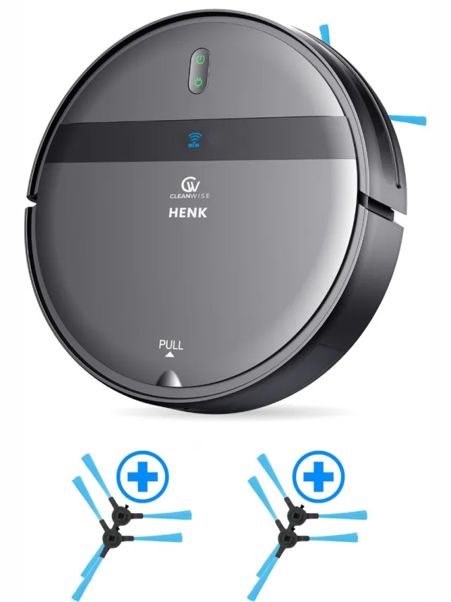 CleanWise Henk Robotstofzuiger + 4 zijborstels – Nederlands Product – Voor Huisdieren – Met Dweilfunctie & Laadstation – Dweilrobot – 4500 Pa – HEPA 14 – Ultra dun 7,4 cm – App & Spraakbediening – Voor Huisdierharen, Harde Vloeren & Tapijt Grijs