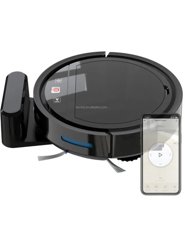Therob Smart Robot stofzuiger met borstels en dweil functie in gratis Tuya en Smartlife app. (zwart)