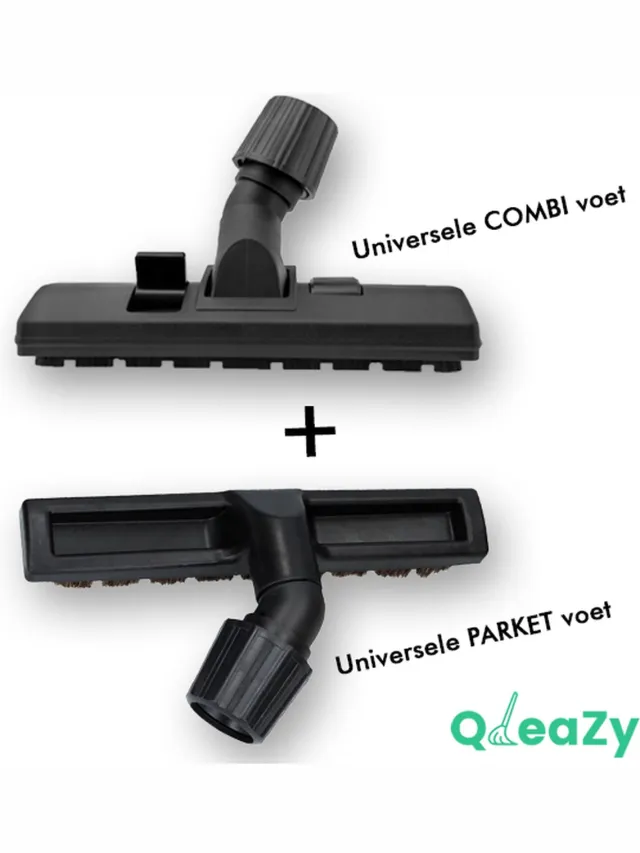 QleaZy Luxe COMBI & PARKET borstel Geschikt Voor Numatic/Miele/Philips en vele andere Stofzuigers - Stofzuiger Mondstuk Borstel Voet Zuigmond - Parketzuigmond Voor Harde Vloeren/Laminaat/Parket/Marmer - Parketvoet Met Wielen & Zachte Haren - Stofzuigermond Zwart