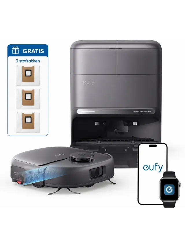 Eufy Nieuw 2026 Robotstofzuiger met Dweil C28 Omni - HydroJet-zelfreinigende Dweilrol - Upgrade van X10 Pro - 15.000Pa Zuigkracht - Alles-in-1 Station - Automatisch Dweilen en Drogen - AI-obstakeldetectie Zwart