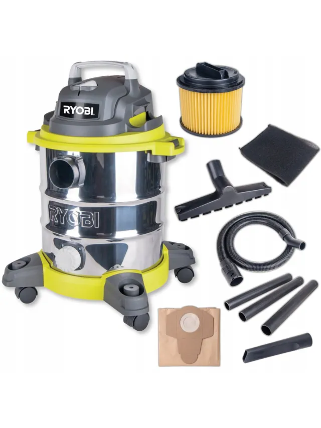 Ryobi RVC-1220I-G Serie - Natte en Droge Stofzuiger - 1250W - 20L - Blazerfunctie Groen;Grijs;Roestvrijstaal