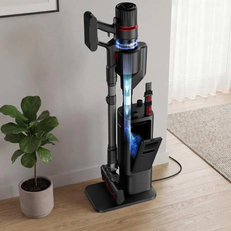Hyundai draadloze steelstofzuiger Vortex Pro met laad- en leegstation zwart, rood, foto 5