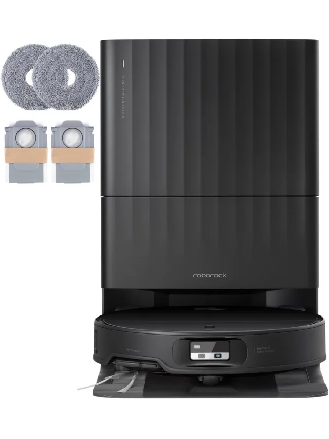 Roborock Qrevo Edge 2 Set-robotstofzuiger met dweilfunctie-25.000 Pa-7,98 cm ultraslank-12 mm dweilheffing-80°C warmwatermopwas& zelfreinigend station-FlexiArm-RetractSense navigatie-dubbel anti-klitssysteem-reactieve AI & Roborock app-bediening Zwart