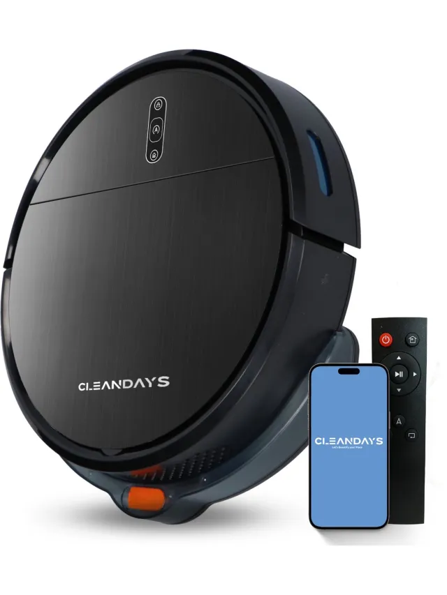 CleanDays D2-007 Robotstofzuiger met Dweilfunctie - Laadstation - 3-in-1 – Stil – 2000Pa – Huisdieren – App + Afstandsbediening Zwart