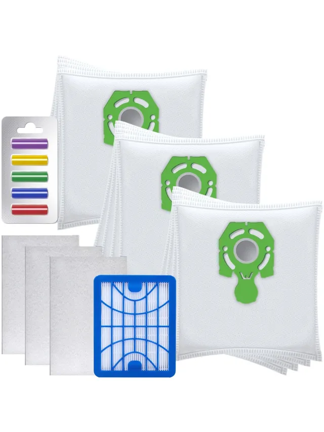 Sillar Set 12x Stofzuigerzak - microvezel - 1x HEPA filter - 3x filters universeel - 1x geurstaafjes voor stofzuiger 5stk - vervangend - geschikt voor stofzuigers Zelmer Syrius Cobra 2 Orion Twist Wit, Multicolor, Blauw