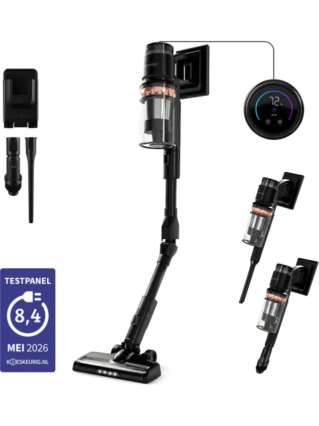 Bloomfold Draadloze Steelstofzuiger Swift – Kruimeldief - Met Laser en Vuildetectie – Krachtige 350W Accustofzuiger voor Dierenharen – Lichtgewicht – 60 min Accu Zwart