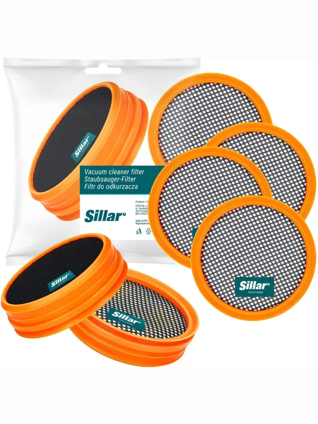 Sillar , set 4 filters voor stofzuiger, wasbaar stofzuigerfilter, vervanging FC8009 / CP0948, geschikt voor steelstofzuiger Philips SpeedPro 5000, 5000 AQUA Zwart, orange