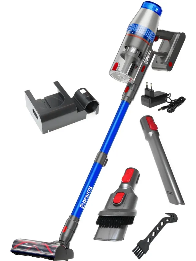 Dparts steelstofzuiger draadloos - 29,6V - met kruimeldief functie en accessoires - snoerloze stofzuiger zonder zak op accu Blauw