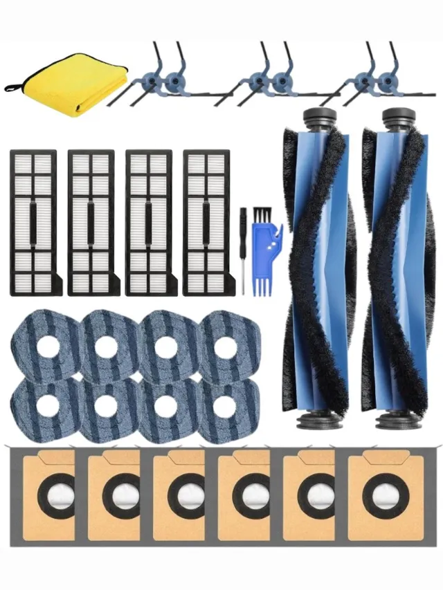 Dutchers 29-Delige Vervangende Accessoires set voor Eufy X10 Pro Omni Robotstofzuiger,2 Hoofdborstel,6 Zijborstels,4 Hepa-filters,6 Stofzakken,8 Dweilpads Blauw