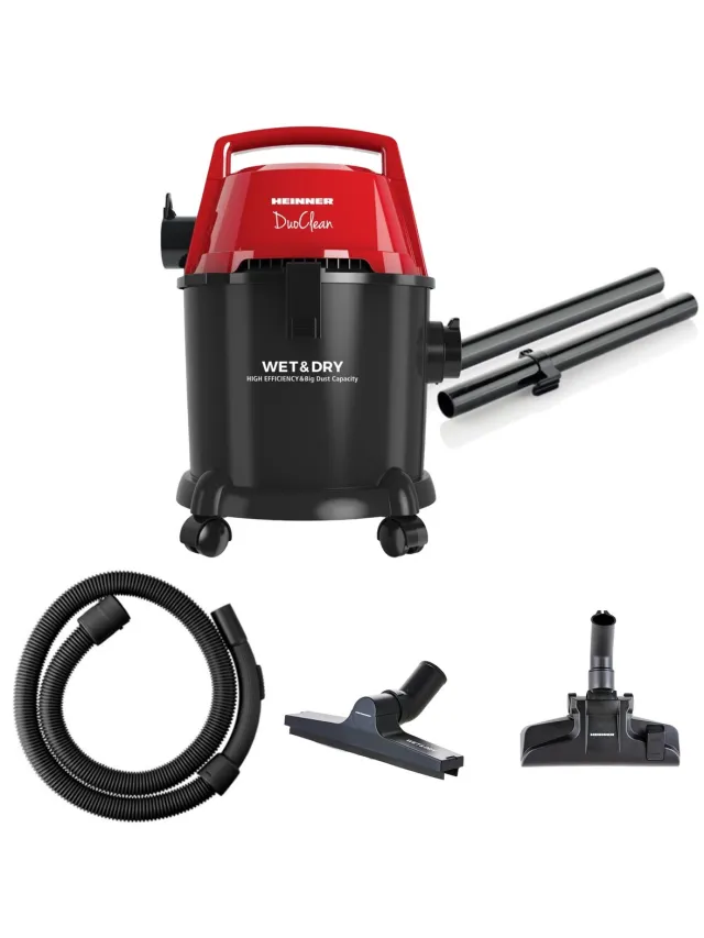 Heinner DuoClean Nat- en droogstofzuiger – Multifunctioneel – 1400 W – 15 L tank – 3 L zak – HEPA-filter – Blazingsfunctie – Zwart/Rood