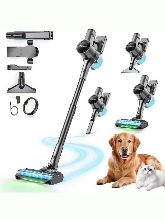 muvang Steelstofzuiger Draadloos - Steelstofzuiger- 500W - HEPA Filter - Kruimeldief -7*2500mAh-Op Accu-Zonder Zak - Vacuum Cleaner-Blauw-moederdag zwart