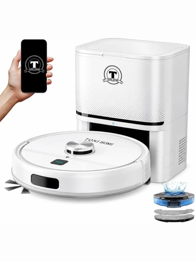 TONIHOMI R8 - Robotstofzuiger met dweilfunctie - Automatisch legen - Robotstofzuiger met laadstation - LDS Laser navigatie - Met app Zwart