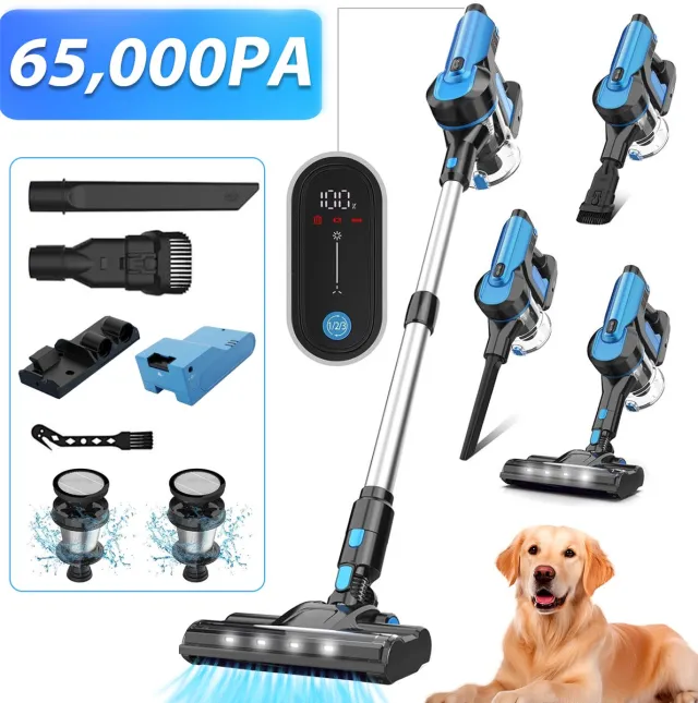 Grenintol Steelstofzuiger - 8 in 1 Steelstofzuiger Draadloos - Zelfstaande Stofzuiger Zonder Zak - 300W/2200 mAh Accu - 55 Minuten - 1,2 L Stofbak - voor Tapijten en Harde Vloere - 65,000PA - Blauw S8-Blauw