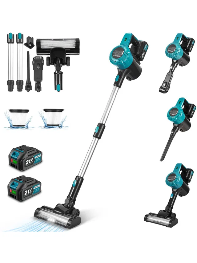 Yofidra 21V Draadloze Steelstofzuiger – 27-30kPa Zuigkracht, 1500ml, Wasbaar Filter, Complete Set met 2 Batterijen, Ideaal voor Huis, Auto en Kantoor Blauw