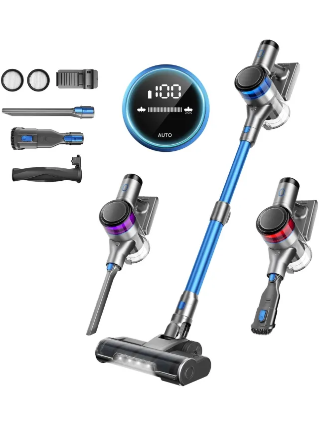 Sellino Stofzuiger - Draadloze Steelstofzuiger - Handstofzuiger - 400W - 4 Reinigingsstanden - Krachtige Zuigkracht - Blauw