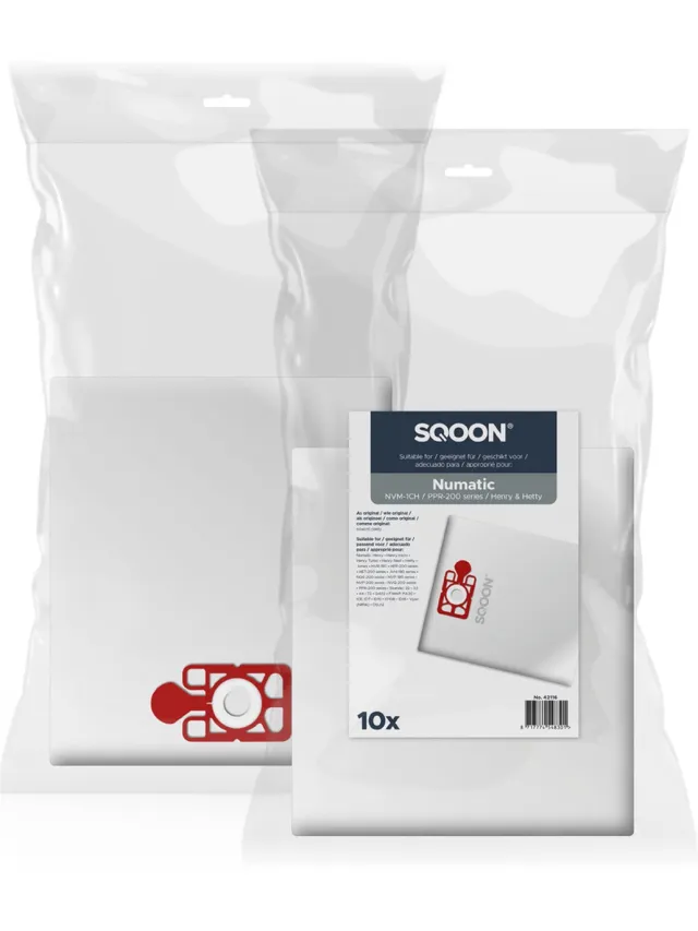 SQOON Stofzuigerzakken geschikt voor Numatic PPR240 / Henry / Hetty / James - Model 604015 / NVM-1CH - 10 stuks