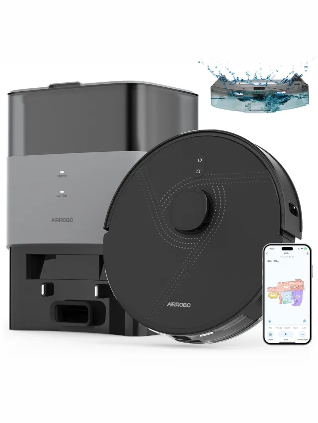AIRROBO L40+ Robotstofzuiger met dweilfunctie en leegstation – 5500 Pa zuigkracht – USLAM LiDAR-navigatie – 60 dagen handsfree – App & Spraakbediening – Zwart