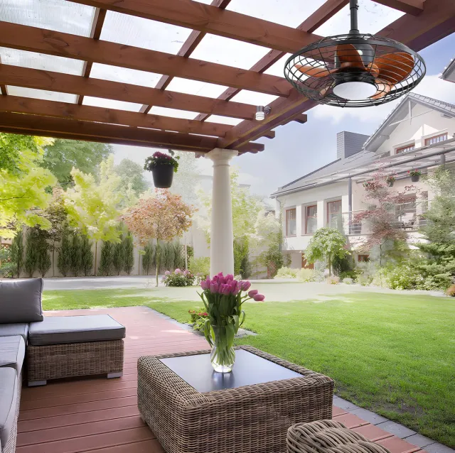 DESMIU Plafondventilator Met LED - 51 Cm - Met Afstandsbediening, 3 Lichtkleuren En Omkeerfunctie - Voor Terras En Pergola - ABS En Staal - Zwart