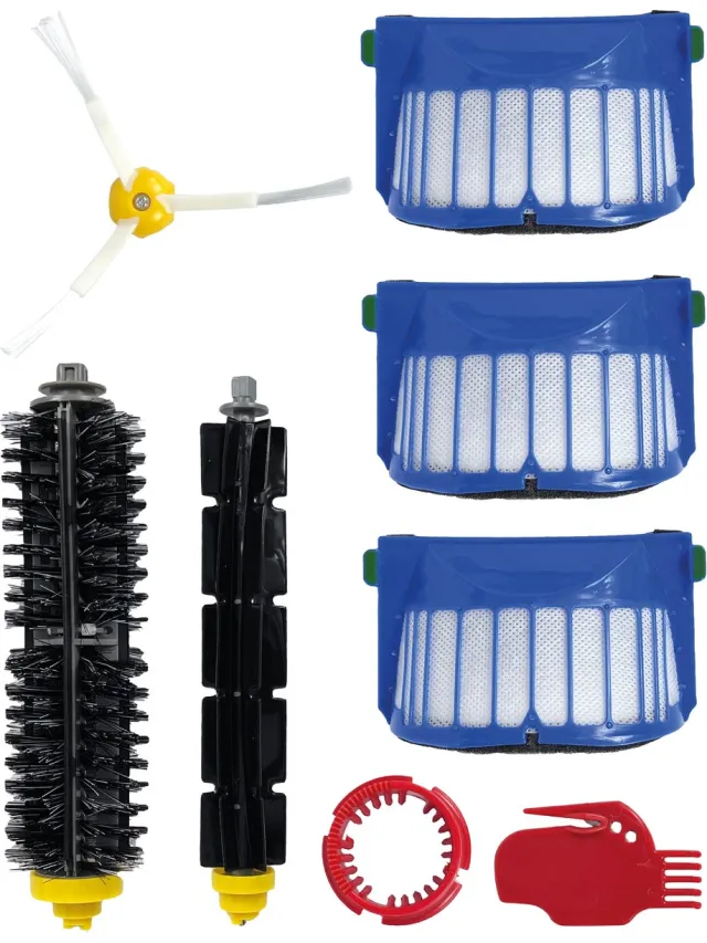 Parts4 Robotstofzuiger vervangingsset geschikt voor iRobot Roomba 600 serie | 8-delige set met 2 tegengesteld draaiende borstels, zijborstel, Aerovac-filter (3 x), gereedschap borstelreiniging & kam | Alternatief voor ACC222, ACC233, 820262, 15060 Blauw