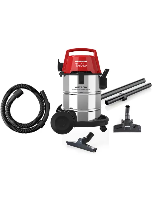 Heinner TwinClean Nat- en Droogzuiger 1400 W – Blaasfunctie – 21 L Capaciteit – 6 L Stofzak – RVS Reservoir – HEPA-filter – RVS/Zwart
