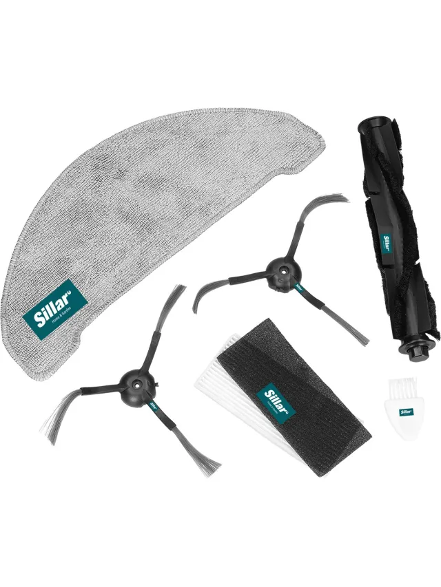 Sillar , set accessoires voor stofzuiger, vervangingsonderdelen, geschikt voor XIAOMI Viomi S9, 2 filters voor stofzuiger + 2 zijborstels, borstel/roterende rol + microvezelmop + reinigingsborstel, 6 stuks Grijs, zwart, wit
