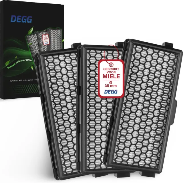 DEGG HEPA Koolstoffilter Geschikt voor Miele – Vervangt SF-HA 50 / Active AirClean 50 – Voor Complete C3, C2, S8, S6, S5, S4 – 3 STUK(S) Zwart