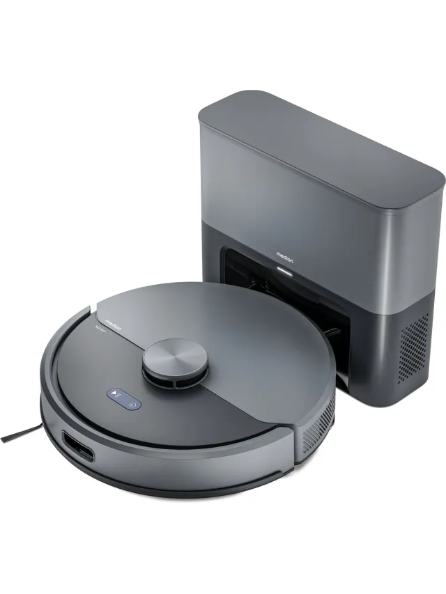 Medion Robotstofzuiger met afzuigstation en dweilfunctie X22 SW+ (lasernavigatie, 5.000 Pa, 2-in-1, nauwkeurige mapping, no-go zones, meerdere etages, MD 100021) blauw