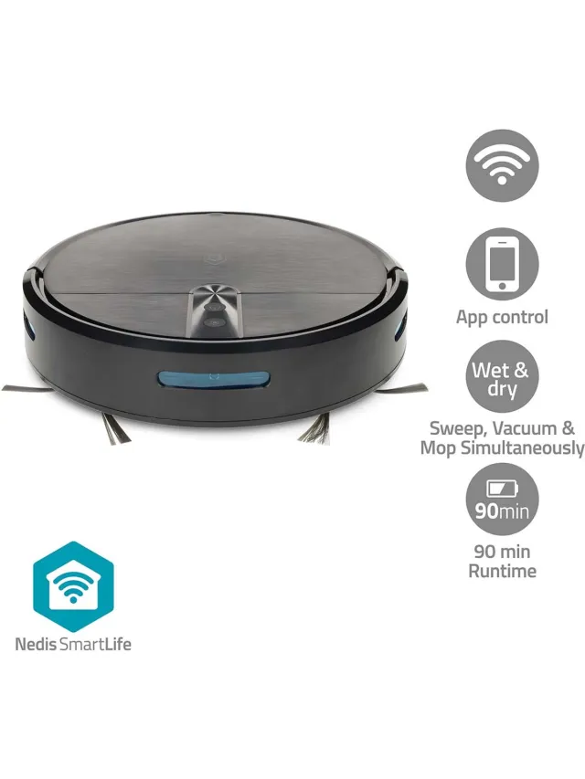 Nedis SmartLife Robotstofzuiger - 2.000 Pa Zuigkracht - Dweilfunctie - Incl. App Zwart