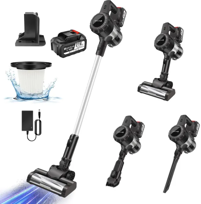 DayPlus Steelstofzuiger draadloos -stofzuiger draadloos - handstofzuiger met steel - 3-in-1 draadloze handstofzuiger - oor tapijten en harde vloeren Zwart