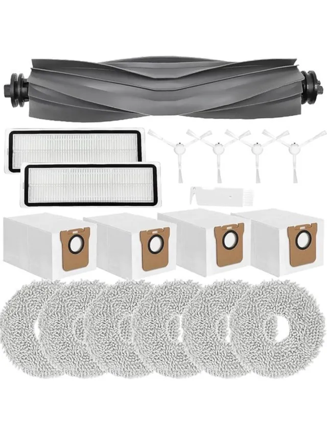 Xiaomi Geschikt voor Toepasselijke vervangende accessoires voor Xiaomi X20+, X10+, voor Dreame L10s Pro Gen 2, L10s Ultra, L10 Ultra, L10 Prime robotstofzuiger, Rolborstels + 6 Doek + 4 Stofzakken + 4 Borstels Grijs