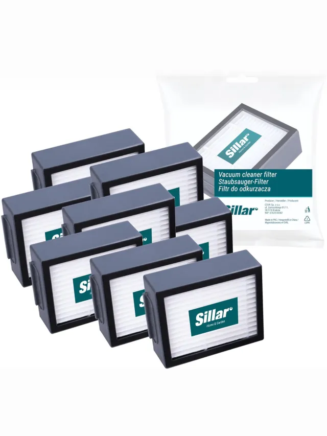 Sillar , set 8 stofzuigerfilters, HEPA filters, anti-allergeen, geschikt voor schoonmaakrobot iRobot Roomba serie E I J, E4, E5, E6, E7, Combo I5/I8/J5 PLUS, I3, I3+, I4, I4+, I5, I5+, vervanging, 5x6.5x2 cm Wit, zwart