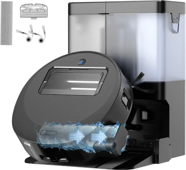 Lefant® Lefant L12 PRO Robot Stofzuiger en Dweil - 20000Pa Sterke Zuigkracht - Zelfreinigende Uitschuifbare Rollermop met Automatisch Drogen - LiDAR Navigatie & Obstakelvermijding - 1L Stofbak, 5 GHz WiFi - Zwart Black