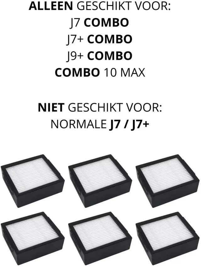 Bramokava 6x HEPA Filter – ALLEEN geschikt voor iRobot Roomba COMBO j7+ / COMBO j9+ / 10 Max – NIET voor gewone j7+ / j9+ Robotstofzuiger Zwart