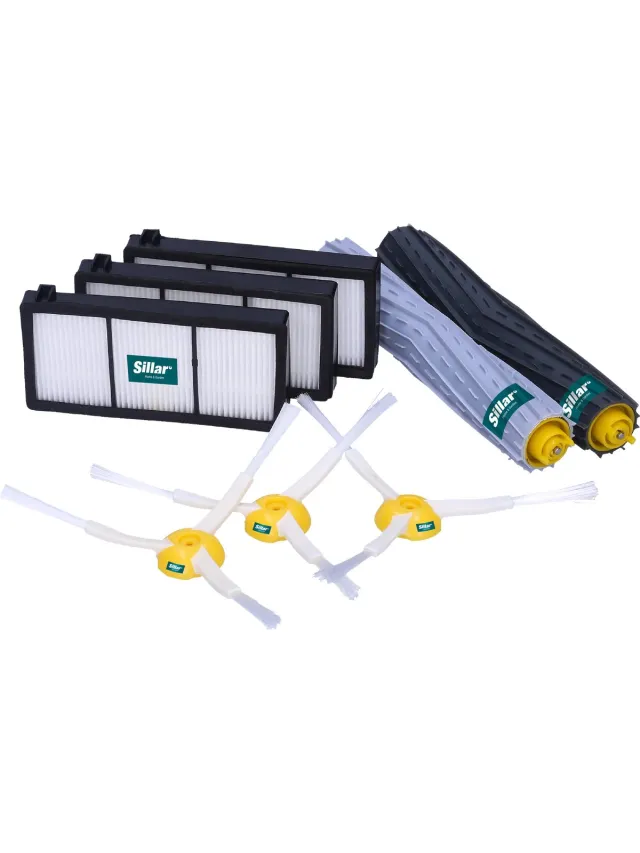 Sillar , set accessoires voor stofzuiger, reserveonderdelen, geschikt voor iRobot Roomba serie 800, 900, 3x HEPA-filters voor stofzuiger + 3 zijborstels + 2 rubberen rollen, voor verschillende oppervlakken, 8 stuks wit, zwart, grijs