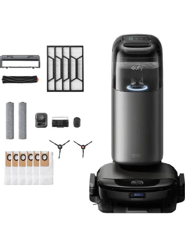 Eufy Clean S1 Pro Robotstofzuiger + Vervangingssets All-in-One Station met dweilfunctie - Robot Vacuum- 8.000 Pa Zuigkracht, Slimme Obstakelvermijding, Multi-Level Mapping, Automatische dweilterugtrekking, Perfect voor dierenharen Zwart
