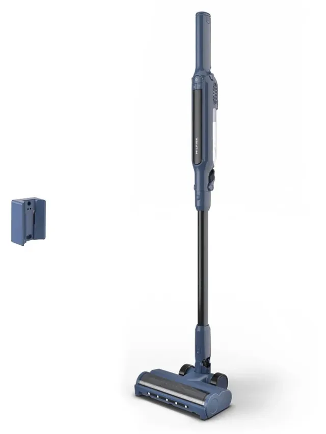 Nilfisk 128390179 steelstofzuiger & elektrische bezem 2-in-1-steelstofzuiger Batterij/Accu Droog EPA Zakloos 0,2 l 150 W Donkerblauw 2,2 Ah