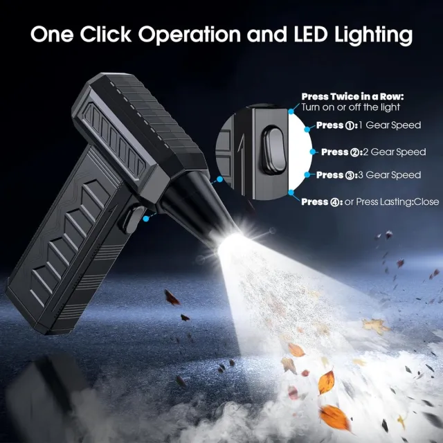RFWR Elektrische Stofblazer met LED Licht - 3 Snelheden, USB Oplaadbare Persluchtstofzuiger voor PC en Auto
