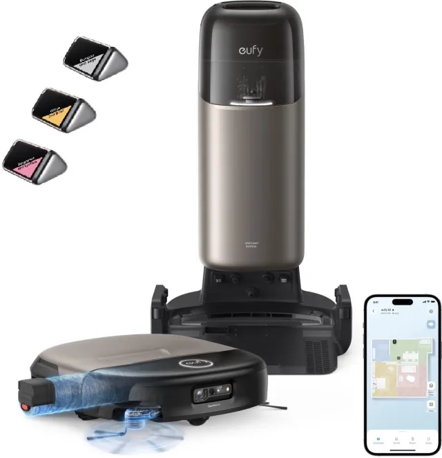 Eufy Dweilrobot HydroJet S2 met 3pcs Aromatherapy block, 30kPa AeroTurboTM 2.0-Zuigkracht, Vloerreinigingssysteem 2.0, EcoCleanth Elektrolyse, Randreiniging, Haarvrije DuoSpiralt" Borstels, 12-in-1 UniCleanTM Station Zwart