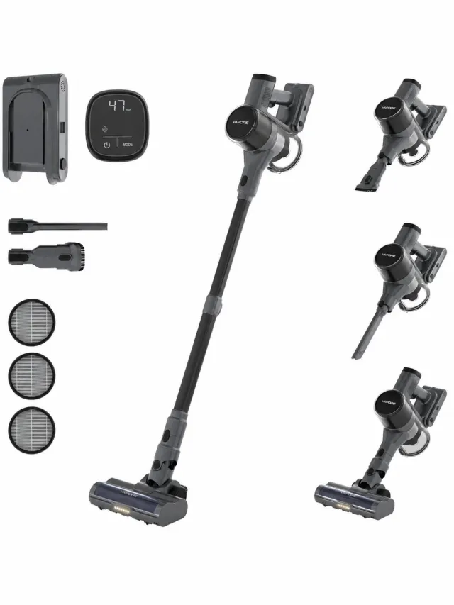 Vapore Steelstofzuiger Draadloos - Incl. Extra Accu - 47 Minuten Accuduur - 350W - Snoerloze Stofzuiger - Stofzuiger Zonder Zak - Op Accu - Vacuum Cleaner - Kruimeldief - Draadloze Steelstofzuiger - Zwart