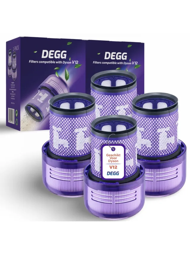 DEGG Hepa filter geschikt voor Dyson V12 - Detect slim - wasbaar - vervangt filter V12 - filter steelstofzuiger - Duurzaam - Premium kwaliteit - JAARPAKKET - 4 STUK(S)