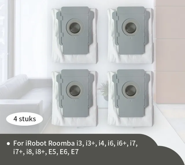 Replacements Stofzuigerzakken geschikt voor Irobot Roomba e5 e6 e7 i1 i1+ i3 i3+ i4 i4+ i5 i5+ J5 J5 combo i6 i6+ i7 i7+ J7 J7+ i8 i8+ - 4 stuks