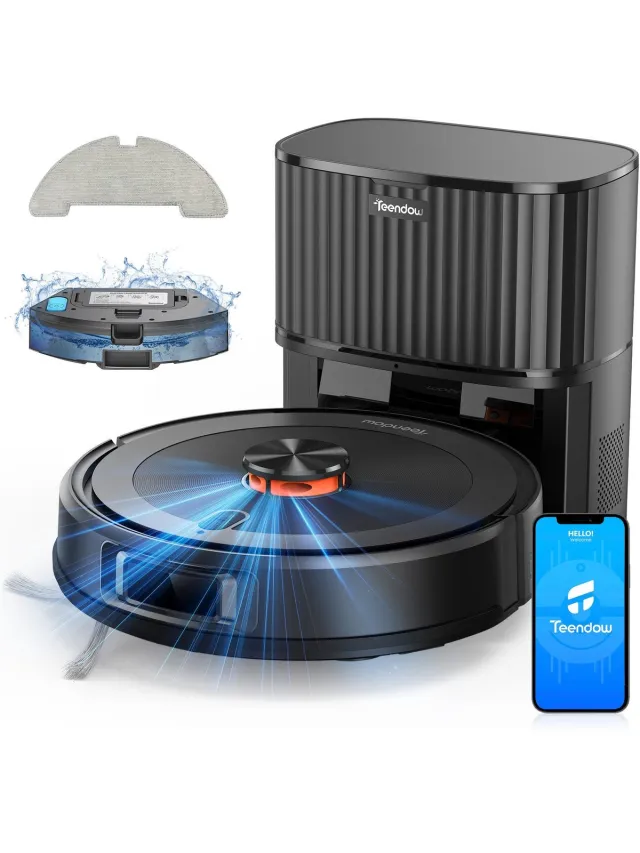 teendow Robotstofzuiger TEENDOW D10Smax met 3 zuigstanden tot 4500Pa, 250 ml watertank, LDS-laserdetectie, app- en Google-assistentbesturing, lange accuduur van 120 minuten, stil ( Black