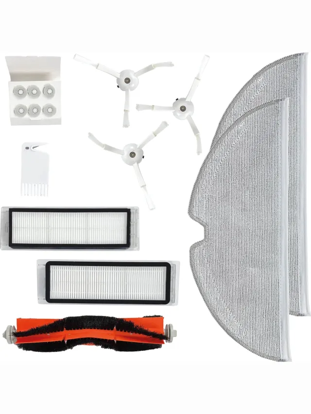 Parts4 Robotstofzuiger vervangingsset geschikt voor Roborock E2 / E3 / S5 series | 10-delige set met middenborstel, zijborstel (3 x), HEPA filter (2 x), mop doek (2 x), kam met mesje, waterkernen (6 x) Grijs