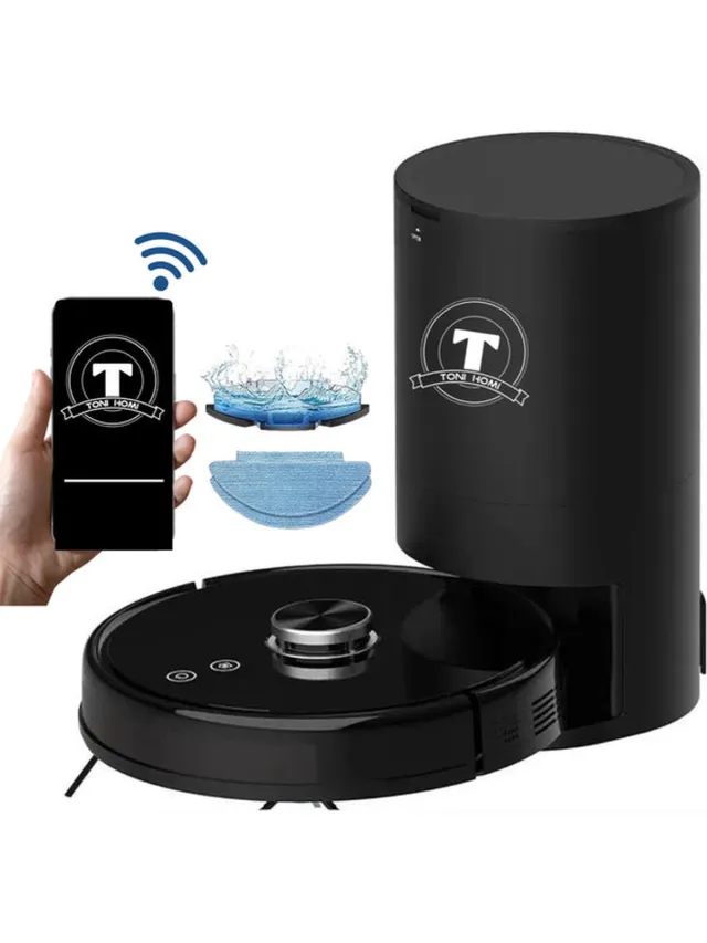 TONIHOMI V8pro Robotstofzuiger Met Dweilfunctie - Robotstofzuiger met leegstation - Robotstofzuiger met laadstation - LDS Laser navigatie - Robotstofzuiger huisdieren - Dweilrobot - Zwart