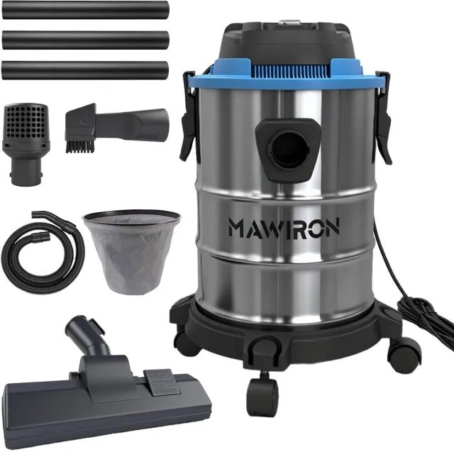 MAWIRON 20L Nat/Droog Stofzuiger Krachtige Zuiging 400W | Roestvrijstalen Tank | HEPA-filter | 5M Kabel | Stil ≤80dB | Voor Huis, Auto, Garage, Werkplaats & Bouwreiniging RVS