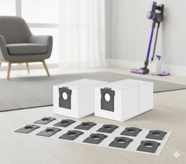Gescht voor Dreame (Merkloos) 12 Stuks Stofzuigerzakken gescht voor Dreame L20/X40/X50 Ultra Complete, L10s/L10/L40s/L10s Pro/L40/L50 Ultra, voor Mova E30/P50 Pro Ultra Stofzuiger, 3,2 Stofzuigerzakken met Grote Capaciteit wit